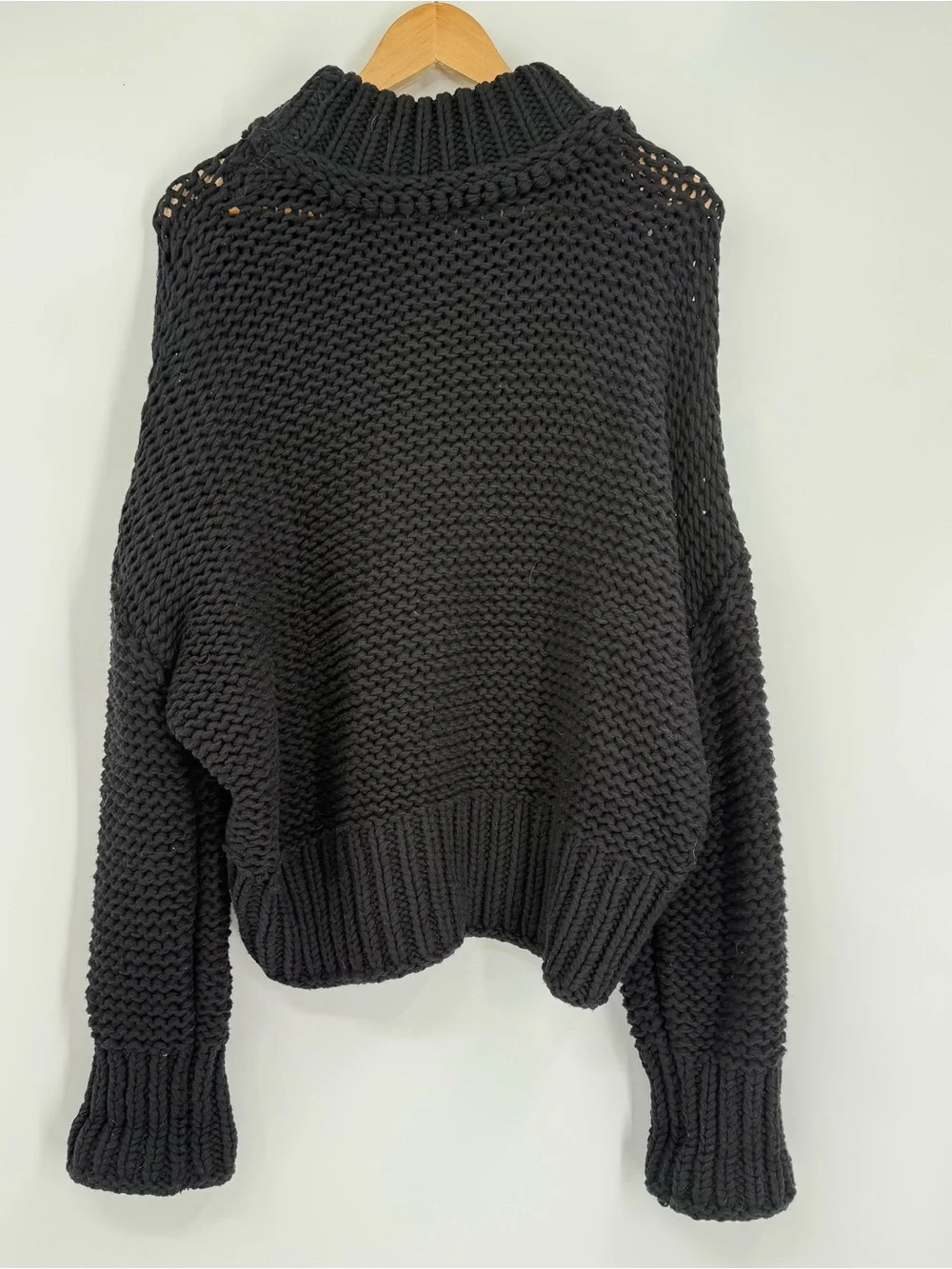 Free People Womens Sweater My Only Sunshine Size L Black Chunky Knit Mock Neck